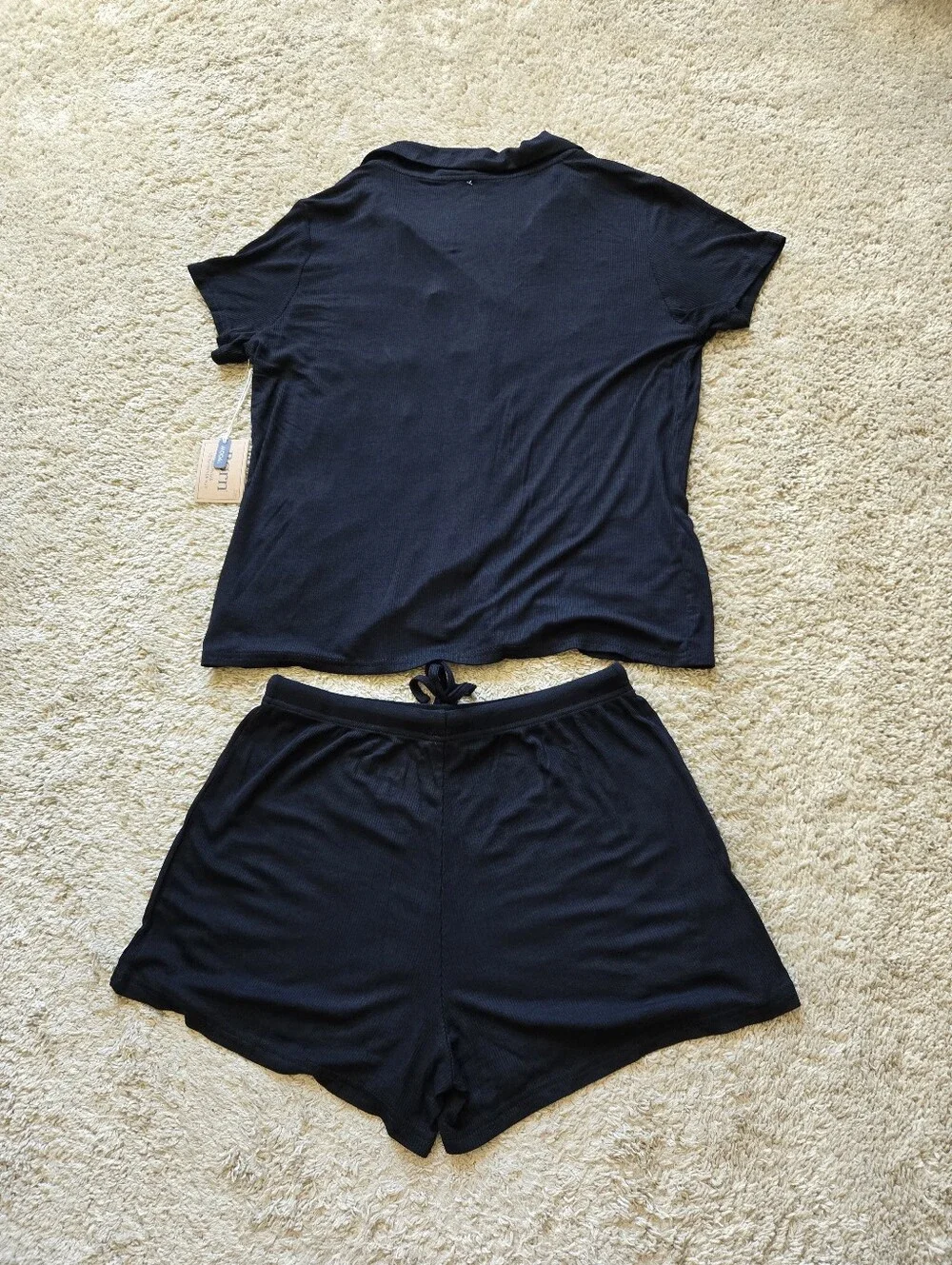 Born Pajama Set Womens M Bleack Ribknit Stretch Shirt And Shorts
